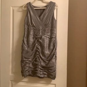 Detailed silver evening dress